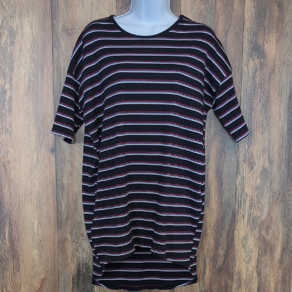LuLaRoe Navy/White/Red Striped Short Sleeve Ribbed Long Top M              D359x